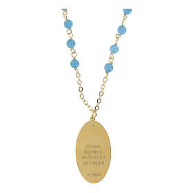 Collana Amen in ottone dorato con grani in angelite celeste Madonna di Fatima