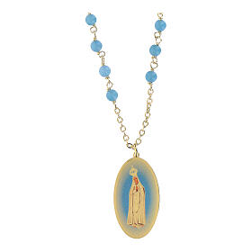 Collana Amen in ottone dorato con grani in angelite celeste Madonna di Fatima