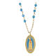 Collana Amen in ottone dorato con grani in angelite celeste Madonna di Fatima s1