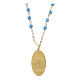 Collana Amen in ottone dorato con grani in angelite celeste Madonna di Fatima s2