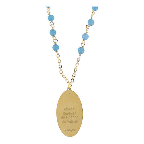 Colar Amen em latão dourado com contas em angelita azul-celeste Nossa Senhora de Fátima 2