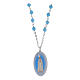 Halskette, Amen, rhodiniertes Messing, mit himmelblauen Angelit-Perlen und Darstellung der Gottesmutter von Fatima s1