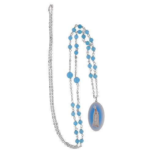 Collar granos de angelita celeste Virgen de Fátima Amen de latón rodiado 4