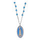 Collar granos de angelita celeste Virgen de Fátima Amen de latón rodiado s1