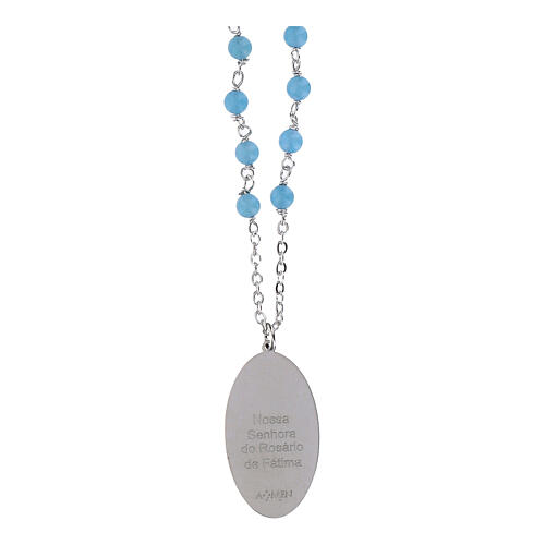 Collier perles en angélite bleu ciel Notre-Dame de Fatima Amen en laiton rhodié 3