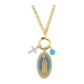 Collar Virgen de Fátima Amen de latón dorado con ónix negro y zircones blancos