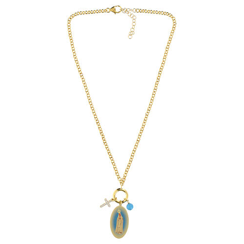 Collar Virgen de Fátima Amen de latón dorado con ónix negro y zircones blancos 3