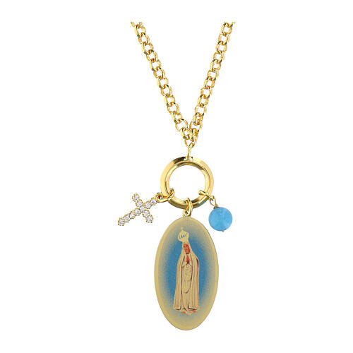 Collana Madonna di Fatima Amen in ottone dorato con onice nero e zirconi bianchi 1