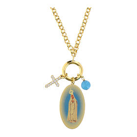 Colar Nossa Senhora de Fátima Amen em latão dourado com ónix preto e zircões brancos