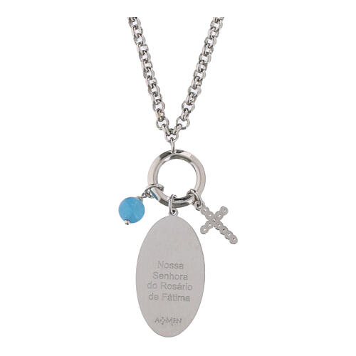 Collar Virgen de Fátima ónix negro y zircones blancos Amen de latón rodiado 2