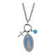 Collier Notre-Dame de Fatima angélite bleu ciel et zircons blancs Amen en laiton rhodié s1