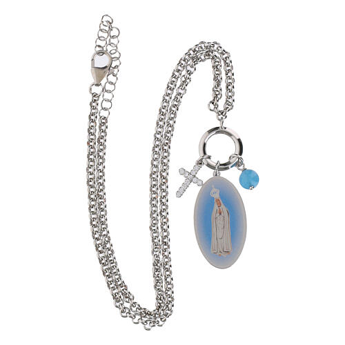 Black Onyx and White Zircon Madonna of Fatima Necklace Amen in Rhodium-Plated Brass 4