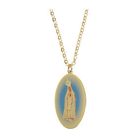 Collar gargantilla de latón dorado medalla Virgen de Fátima Amen