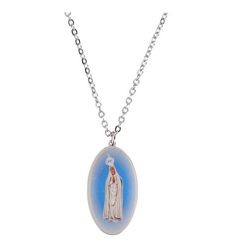 Collar gargantilla medalla Virgen de Fátima Amen de latón rodinado 1