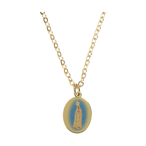 Collar de latón dorado Amen colgante Virgen de Fátima 1