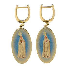 Boucles d'oreilles médaille pendentif Amen en laiton doré Notre-Dame de Fatima
