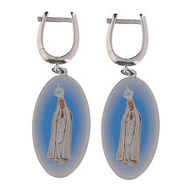 AMEN drop earrings with Our Lady of Fatima medal in rhodium-plated brass