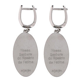 AMEN drop earrings with Our Lady of Fatima medal in rhodium-plated brass