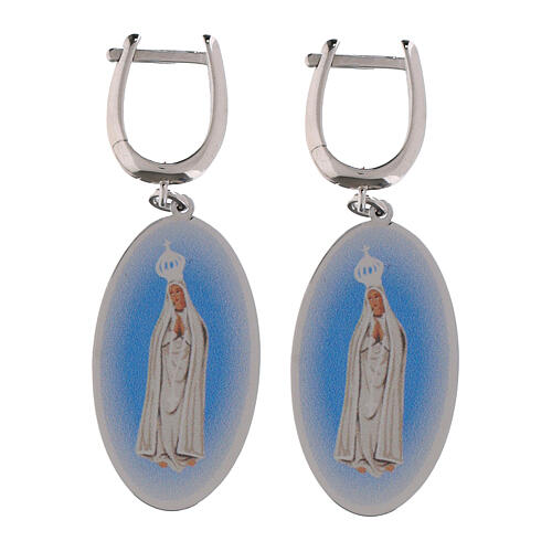 Pendientes colgante medalla Amen Virgen de Fátima de latón rodiado 1
