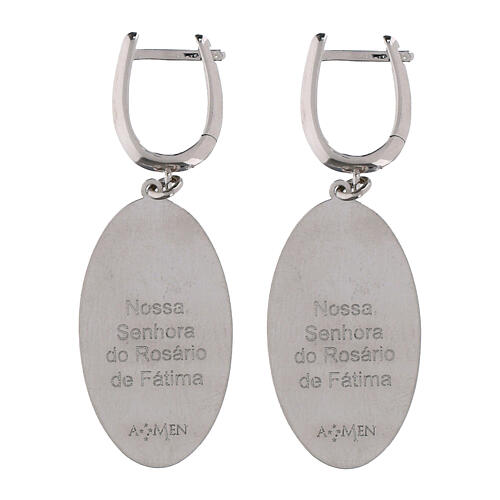 Brincos pendentes medalha Amen Nossa Senhora de Fátima em latão rodinado 2