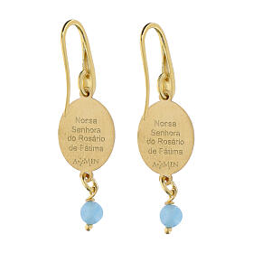 Brincos pendentes com conta angelita azul-celeste em latão dourado Nossa Senhora de Fátima