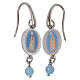 Boucles d'oreilles pendantes en laiton rhodié Notre-Dame de Fatima avec gemme angélite bleu ciel s1