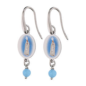 Orecchini in ottone rodiato Madonna di Fatima pendenti con gemma angelite celeste