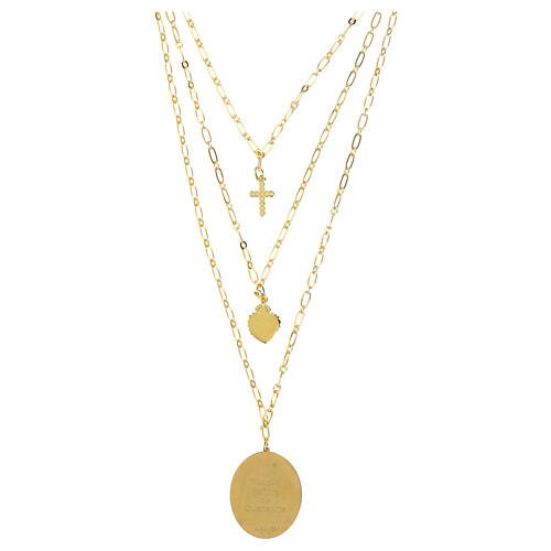 Collar Amen múltiples capas latón dorado zircones blancos medalla Nuestra Señora de Guadalupe 2