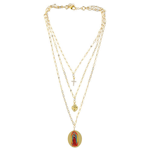 Collar Amen múltiples capas latón dorado zircones blancos medalla Nuestra Señora de Guadalupe 3