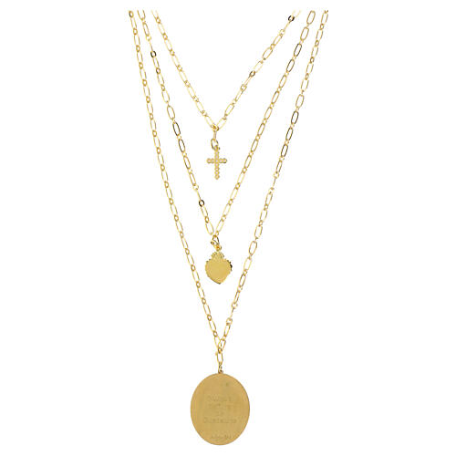 Collana Amen multi strati ottone dorato zirconi bianchi medaglia Nostra Signora Guadalupe 3