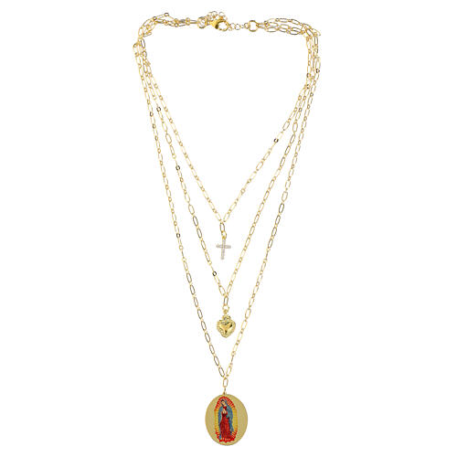 Collana Amen multi strati ottone dorato zirconi bianchi medaglia Nostra Signora Guadalupe 4