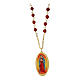 Amen necklace in golden brass with red jasper beads and Our Lady of Guadalupe medal s1