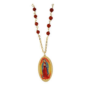 Collier Amen en laiton doré avec jaspe rouge médaille de Notre-Dame de Guadalupe