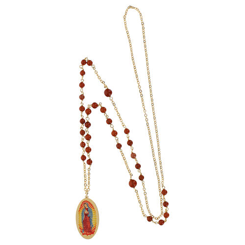 Colar Amen de latão dourado com jaspe vermelho medalha Nossa Senhora de Guadalupe 2