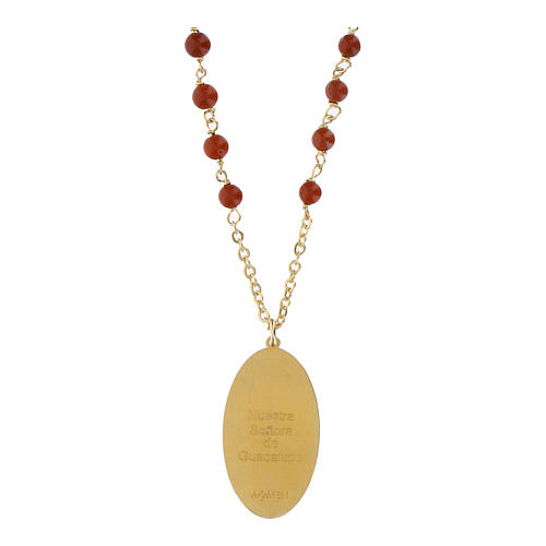 Amen Necklace in golden brass with red jasper medal of Our Lady of Guadalupe 3