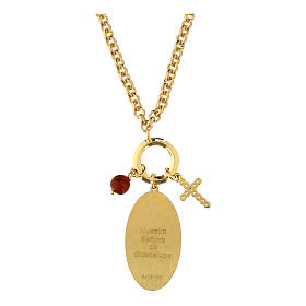 Collana Amen charms Nostra Signora di Guadalupe ottone dorato diaspro rosso zirconi bianchi