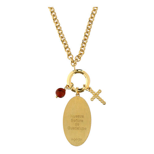 Collana Amen charms Nostra Signora di Guadalupe ottone dorato diaspro rosso zirconi bianchi 2