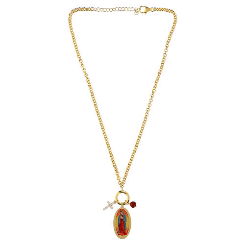 Collana Amen charms Nostra Signora di Guadalupe ottone dorato diaspro rosso zirconi bianchi 4