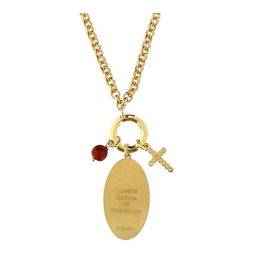 Colar Amen breloques Nossa Senhora de Guadalupe em latão dourado jaspe vermelho e zircões brancos 3