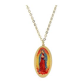 AMEN simple necklace in brass gold-plated with Our Lady of Guadalupe medal