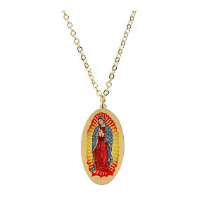 Collana semplice in ottone dorato medaglia Nostra Signora di Guadalupe Amen