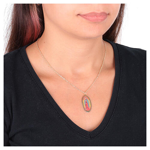Collana semplice in ottone dorato medaglia Nostra Signora di Guadalupe Amen 2