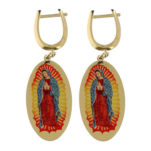 Brincos pendentes Nossa Senhora de Guadalupe Amen em latão dourado 1