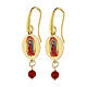 Pendientes colgantes Nuestra Señora de Guadalupe amen de latón dorado grano jaspe rojo s1