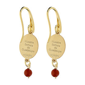 Brincos pendentes Nossa Senhora de Guadalupe Amen em latão dourado conta jaspe vermelho