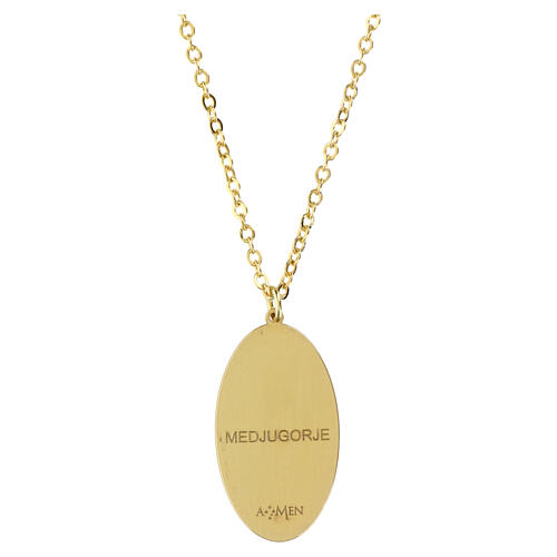 Amen necklace in gilded brass with oval medal of Our Lady of Medjugorje 3