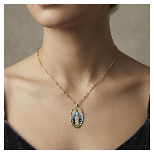 Collar Amen Virgen de Medjugorje medalla ovalada latón 2