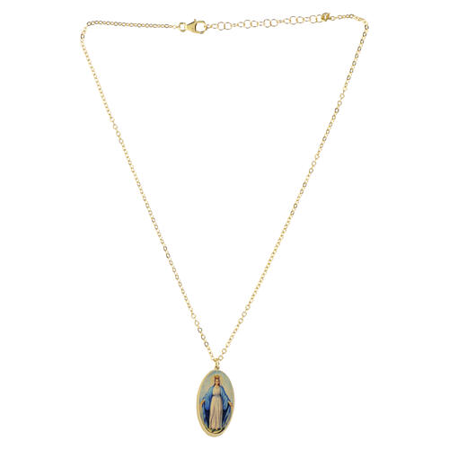 Amen Necklace in Gilded Brass with Oval Our Lady of Medjugorje Medal 4