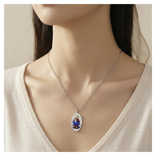 Collar Amen Virgen de Pompeya medalla ovalada rodiada 2