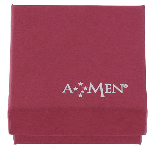 Amen single earring in golden brass with Our Lady of Lourdes oval medal 4